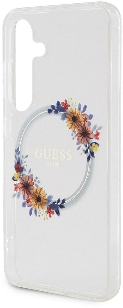 Чехол Guess Flowers Wreath MagSafe для Galaxy S24 прозрачный фото 3