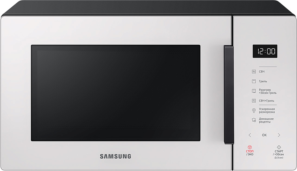 Микроволновая печь Samsung с грилем MW5000T, 23 л фарфоровый MG23T5018AE/BW, цвет белый