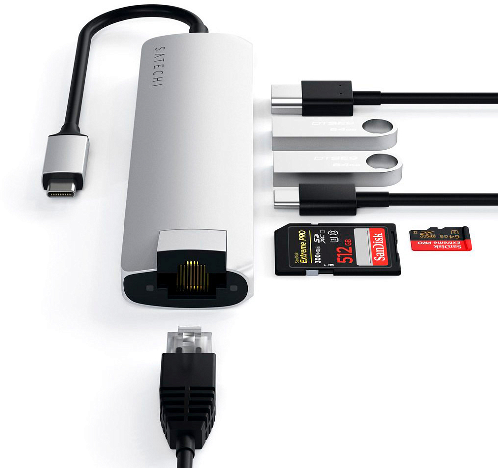 Адаптер Satechi USB-C Slim Multiport with Ethernet серебристый фото 5