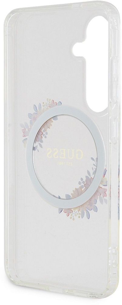 Чехол Guess Flowers Wreath MagSafe для Galaxy S24 прозрачный фото 4