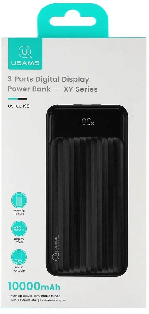 Внешний аккумулятор USAMS Внешний аккумулятор USAMS US-CD198 3 Ports USB-A + USB-C, 10000mAh черный фото 3