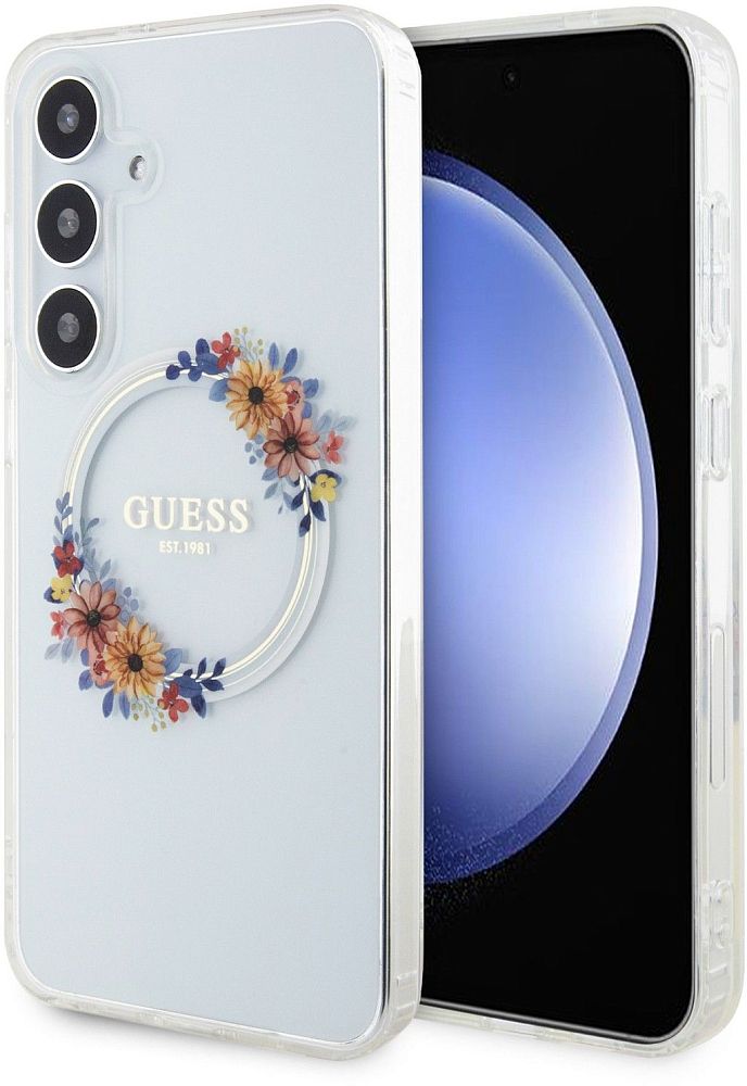 Чехол Guess Flowers Wreath MagSafe для Galaxy S24+ прозрачный