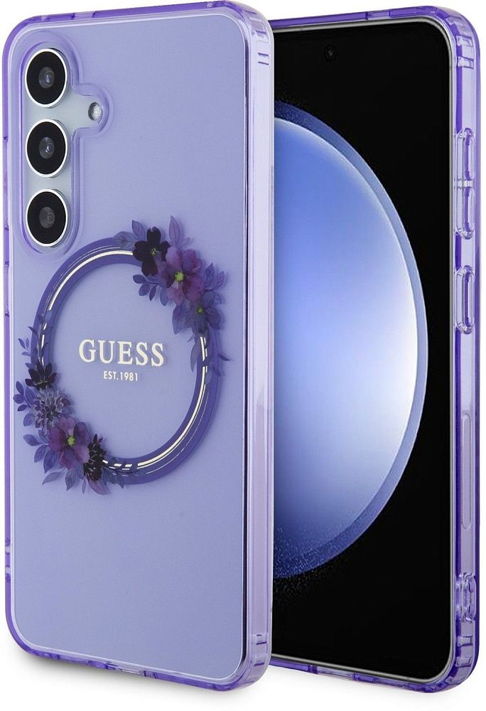 Чехол Guess Flowers Wreath MagSafe для Galaxy S24 фиолетовый